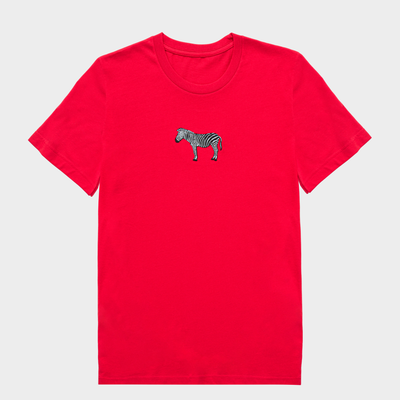Bobby's Planet Men's Embroidered Zebra T-Shirt from African Animals Collection in Red Color#color_red