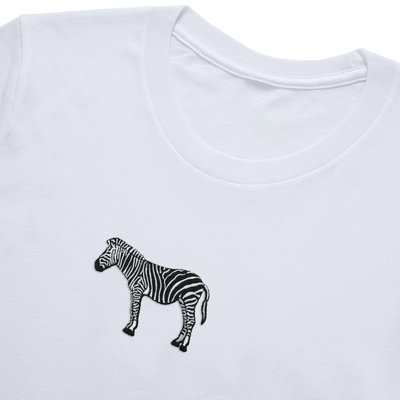 Bobby's Planet Kids Embroidered Zebra T-Shirt from African Animals Collection in White Color#color_white