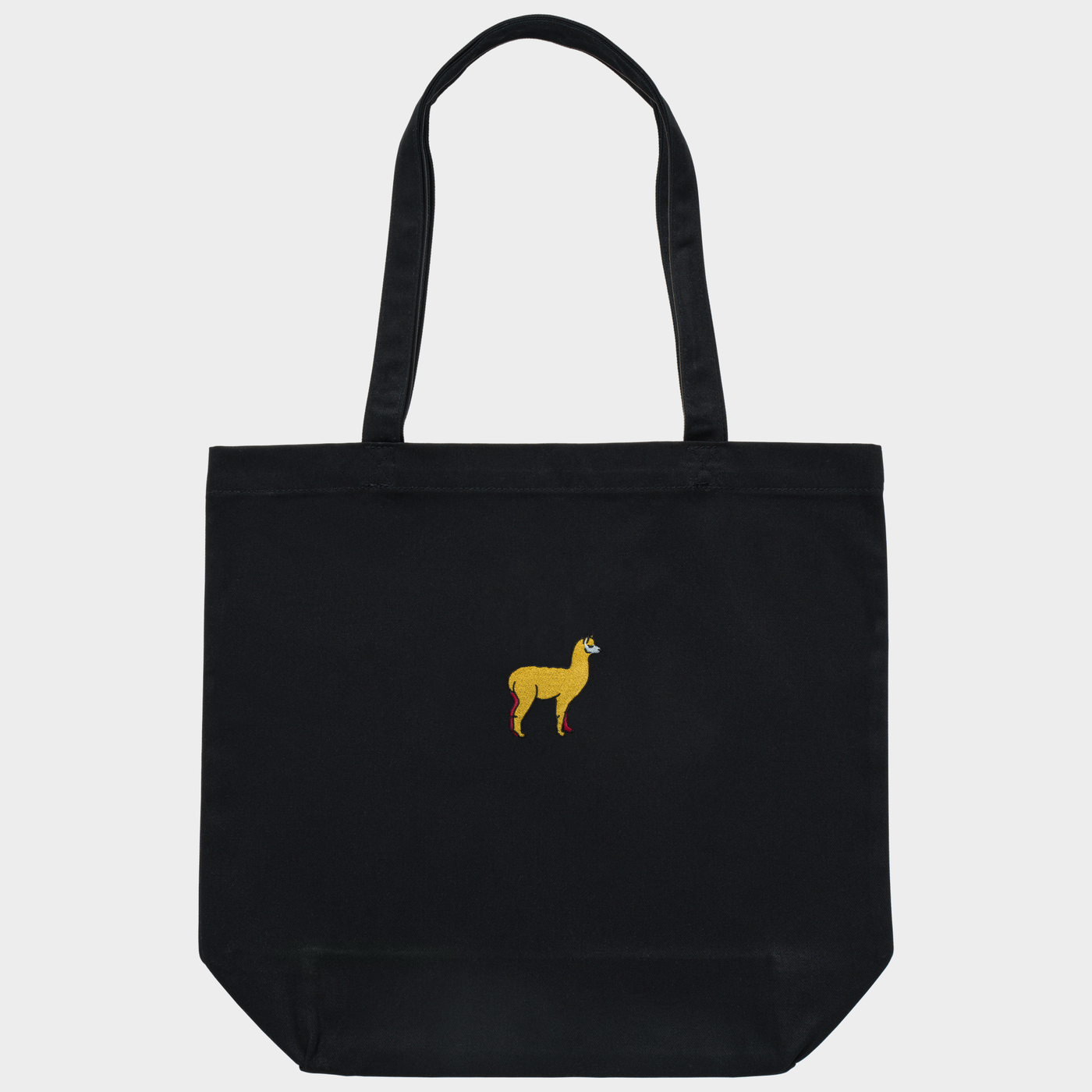 Bobby's Planet Embroidered Alpaca Tote Bag from South American Amazon Animals Collection in Black Color#color_black