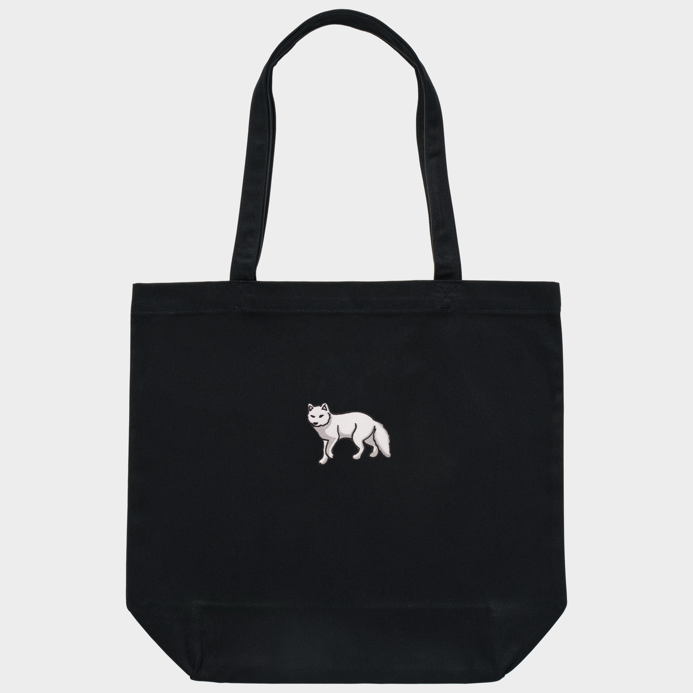 Bobby's Planet Embroidered Arctic Fox Tote Bag from Arctic Polar Animals Collection in Black Color#color_black