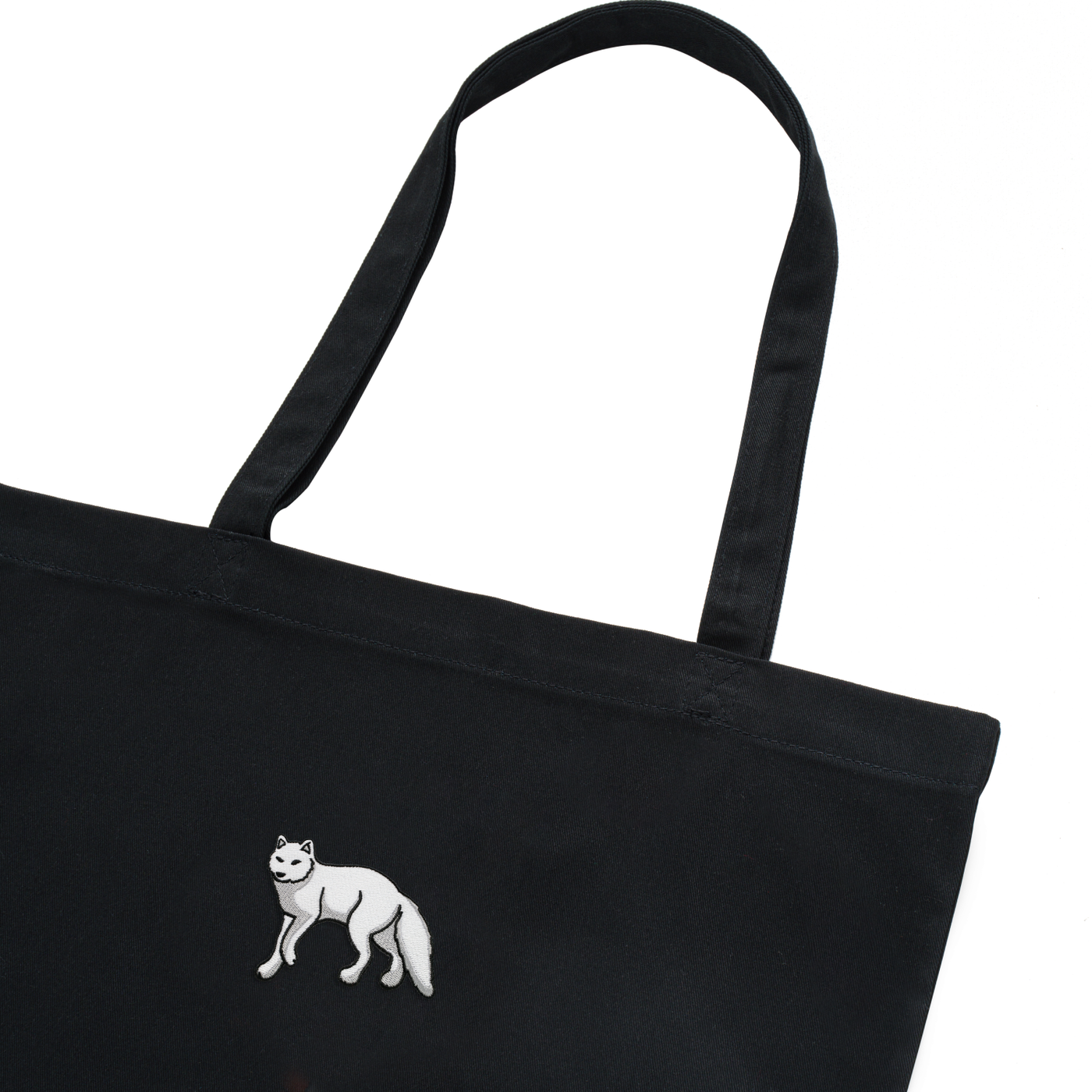 Bobby's Planet Embroidered Arctic Fox Tote Bag from Arctic Polar Animals Collection in Black Color#color_black
