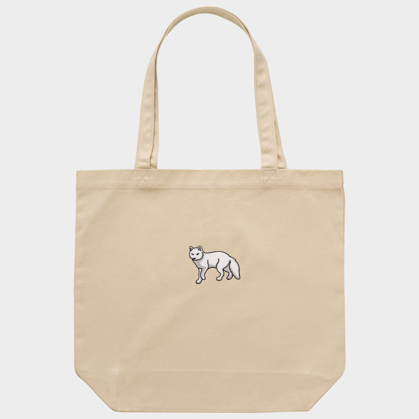 Bobby's Planet Embroidered Arctic Fox Tote Bag from Arctic Polar Animals Collection in Oyster Color#color_oyster