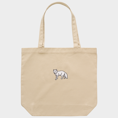 Bobby's Planet Embroidered Arctic Fox Tote Bag from Arctic Polar Animals Collection in Oyster Color#color_oyster