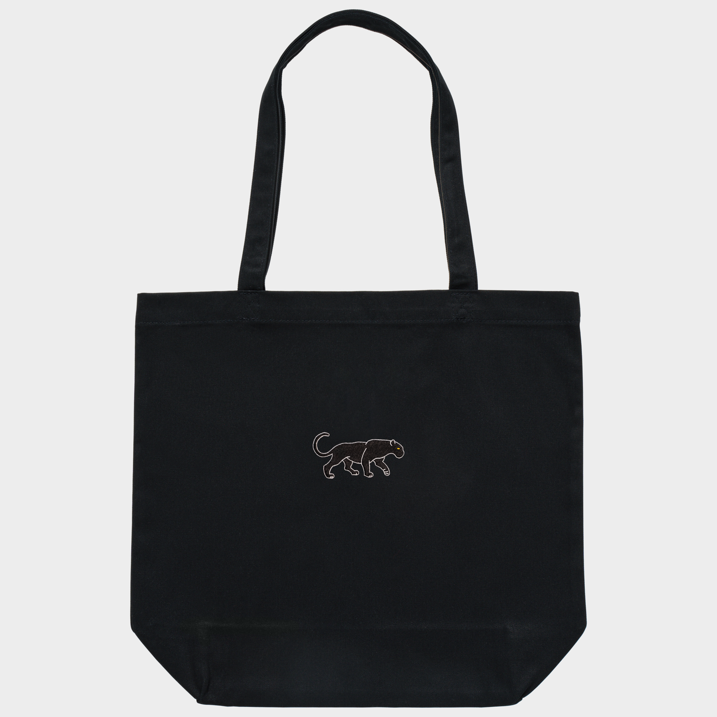 Bobby's Planet Embroidered Black Jaguar Tote Bag from South America Animals Collection in Black Color#color_black