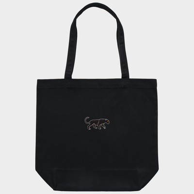 Bobby's Planet Embroidered Black Jaguar Tote Bag from South America Animals Collection in Black Color#color_black