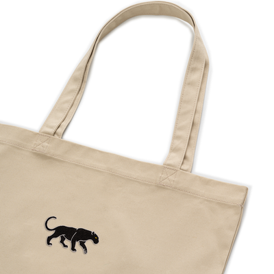 Bobby's Planet Embroidered Black Jaguar Tote Bag from South America Animals Collection in Oyster Color#color_oyster