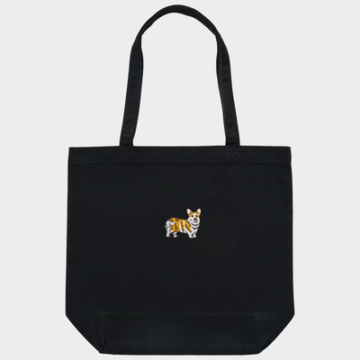 Bobby's Planet Embroidered Corgi Tote Bag from Paws Dog Cat Animals Collection in Black Color#color_black