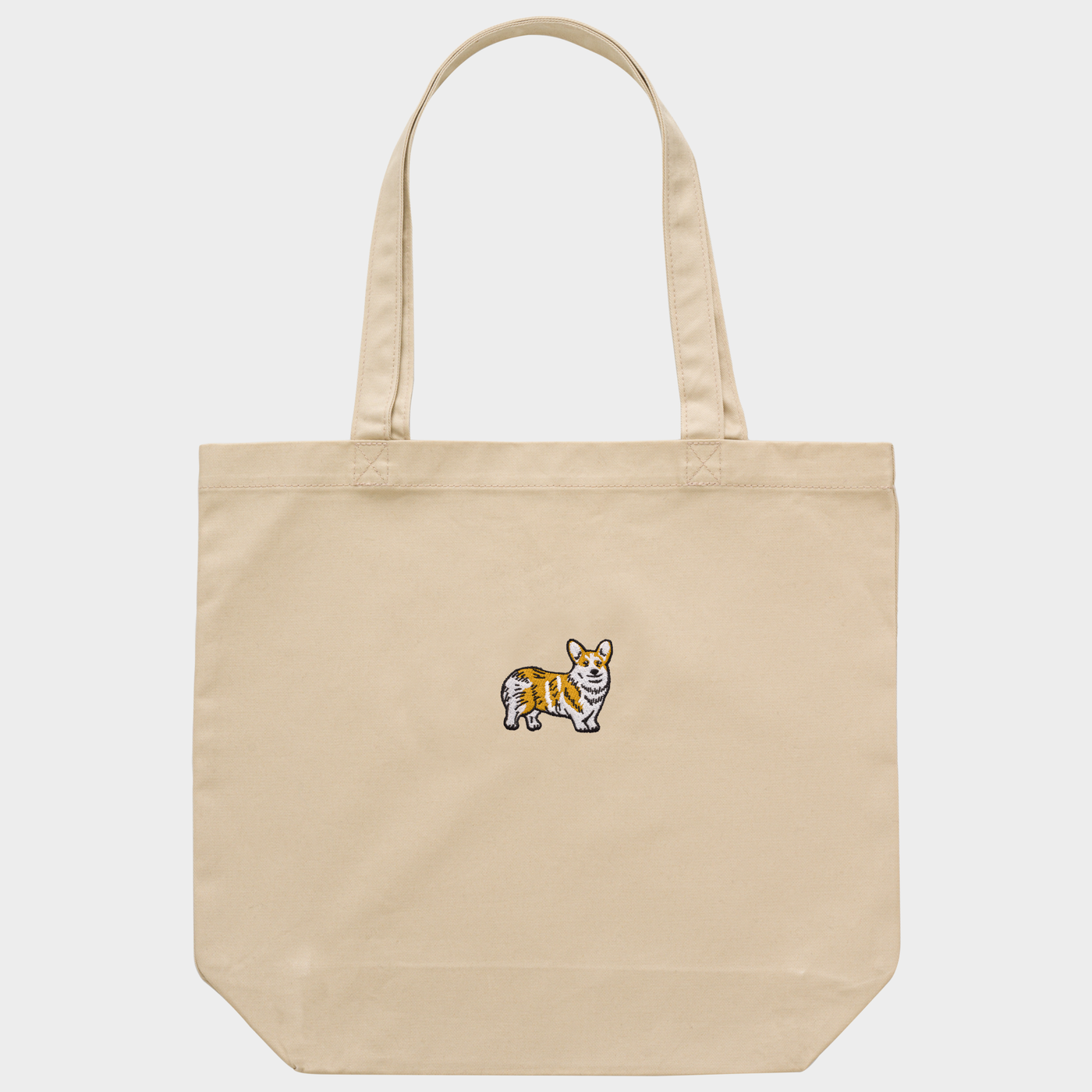 Bobby's Planet Embroidered Corgi Tote Bag from Paws Dog Cat Animals Collection in Oyster Color#color_oyster