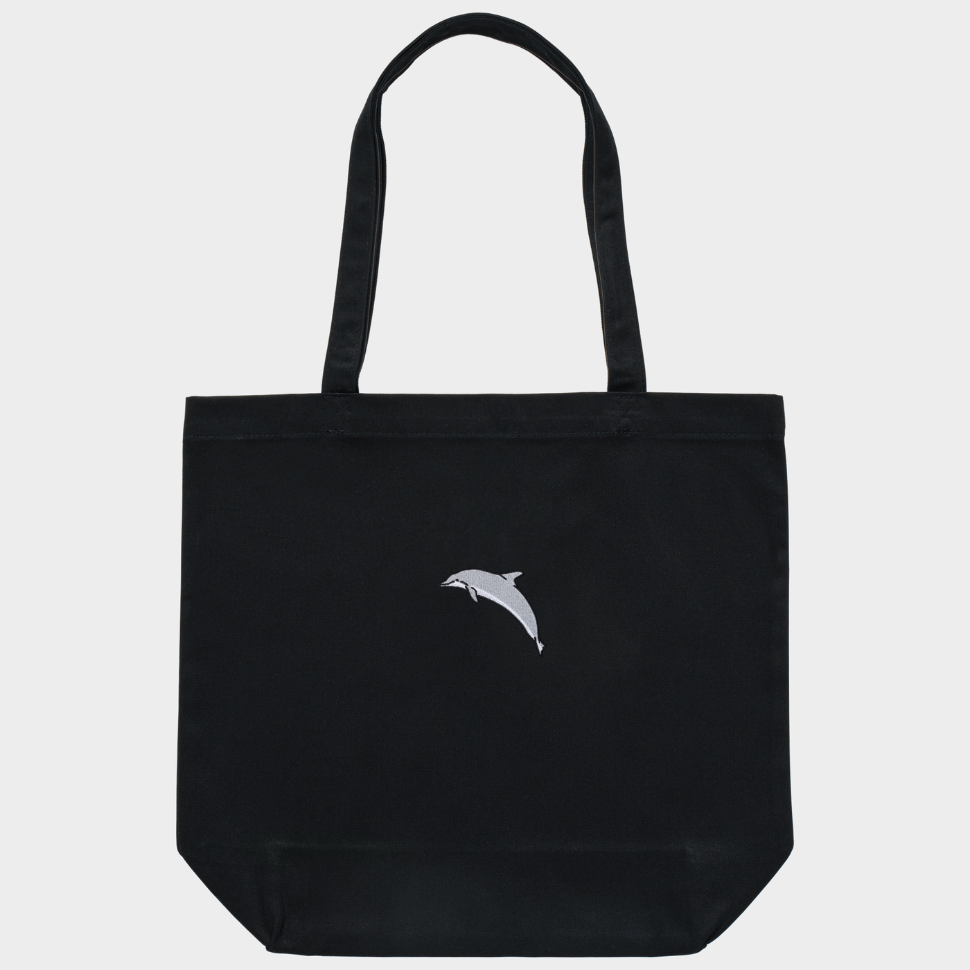 Bobby's Planet Embroidered Dolphin Tote Bag from Seven Seas Fish Animals Collection in Black Color#color_black