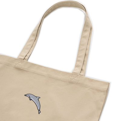 Bobby's Planet Embroidered Dolphin Tote Bag from Seven Seas Fish Animals Collection in Oyster Color#color_oyster