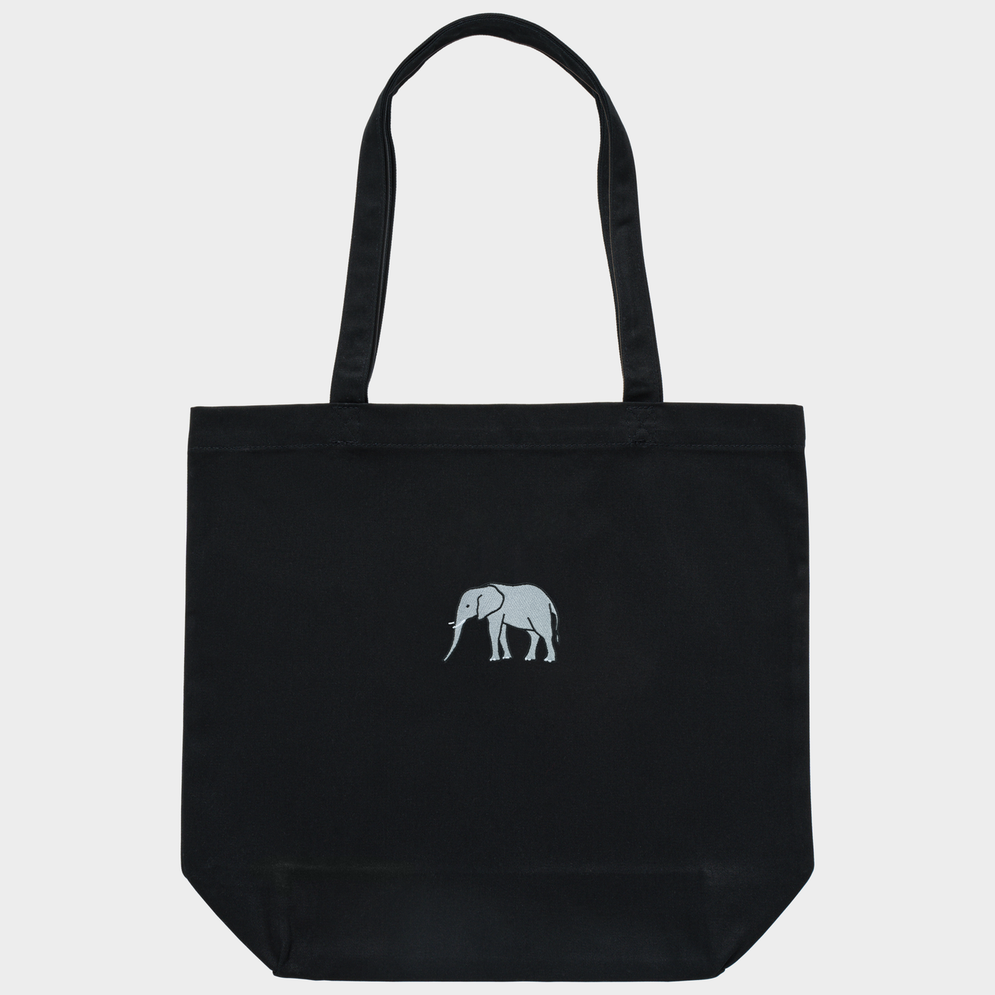 Bobby's Planet Embroidered Elephant Tote Bag from African Animals Collection in Black Color#color_black