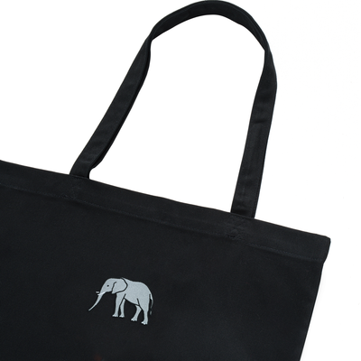 Bobby's Planet Embroidered Elephant Tote Bag from African Animals Collection in Black Color#color_black