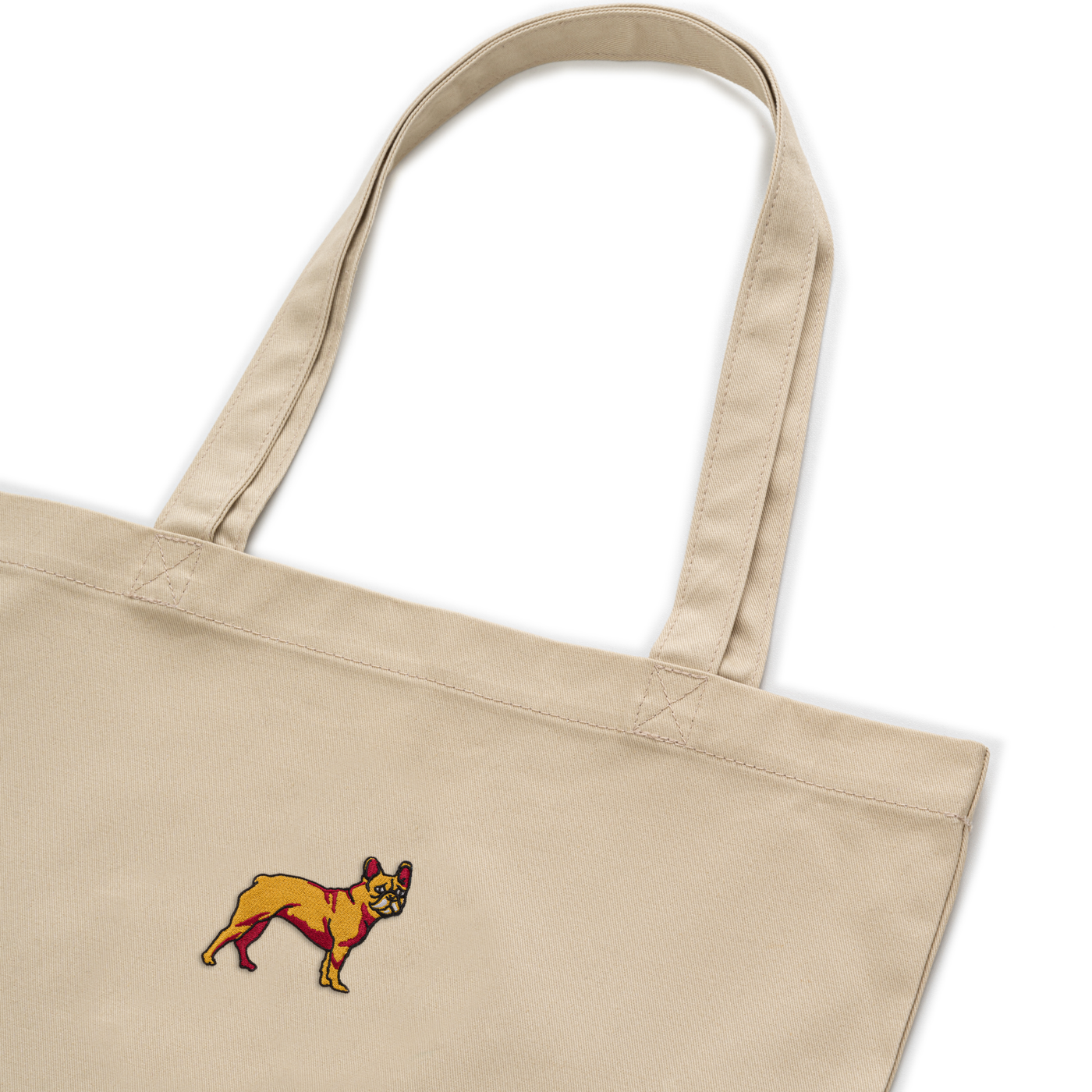 Bobby's Planet Embroidered French Bulldog Tote Bag from Paws Dog Cat Animals Collection in Oyster Color#color_oyster