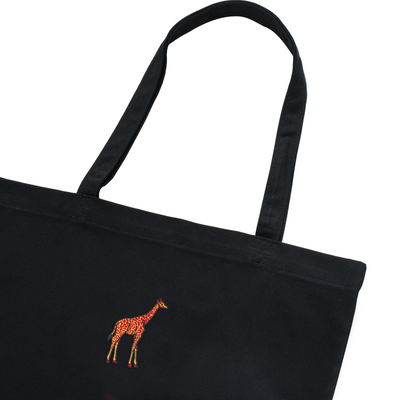 Bobby's Planet Embroidered Giraffe Tote Bag from African Animals Collection in Black Color#color_black