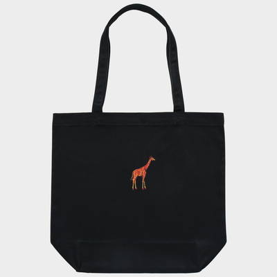 Bobby's Planet Embroidered Giraffe Tote Bag from African Animals Collection in Black Color#color_black