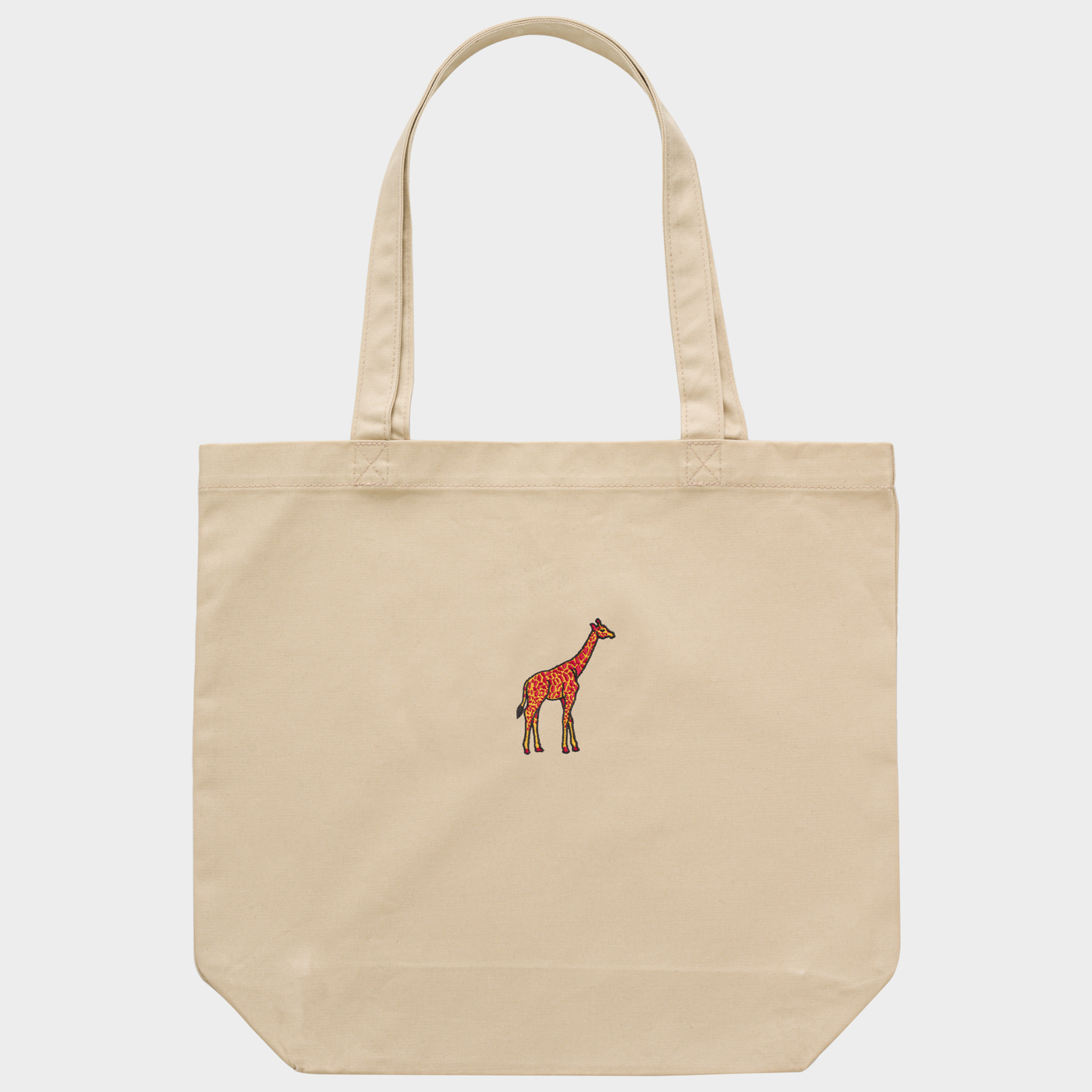 Bobby's Planet Embroidered Giraffe Tote Bag from African Animals Collection in Oyster Color#color_oyster