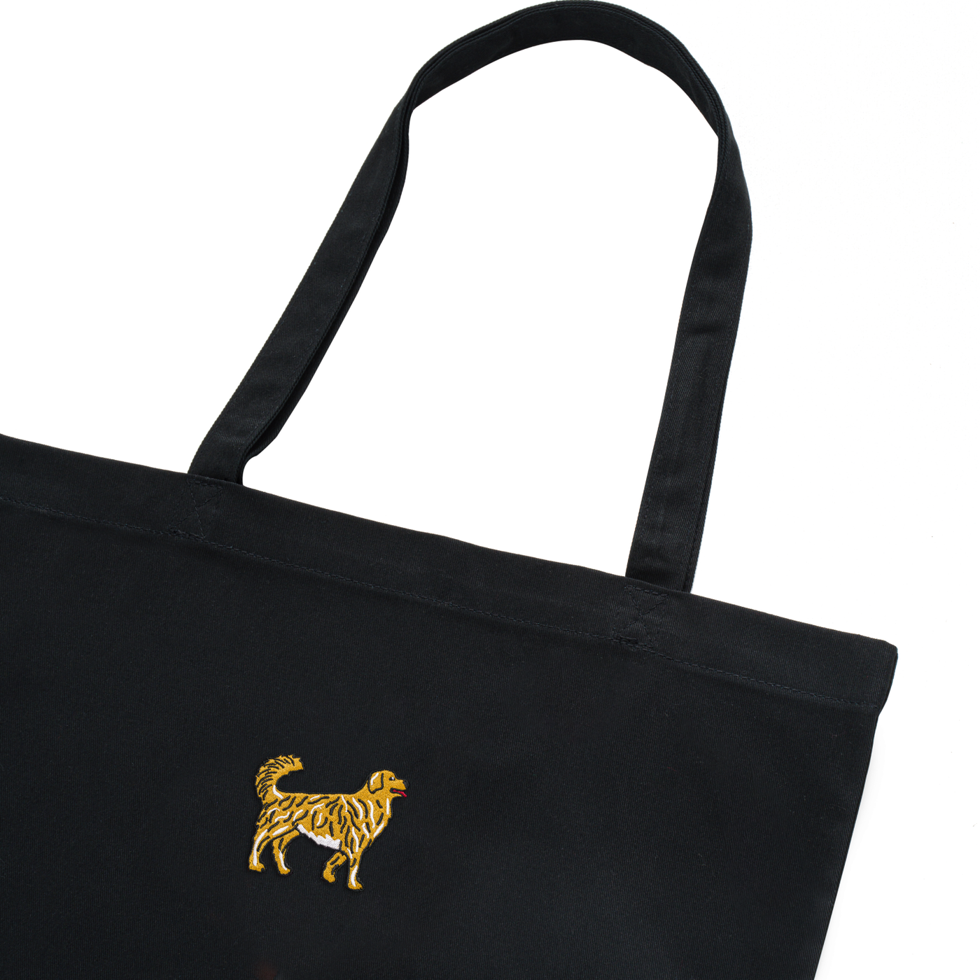 Bobby's Planet Embroidered Golden Retriever Tote Bag from Paws Dog Cat Animals Collection in Black Color#color_black