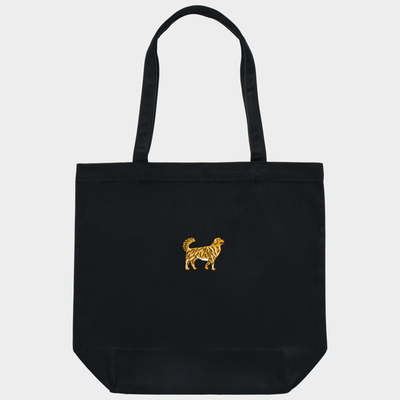 Bobby's Planet Embroidered Golden Retriever Tote Bag from Paws Dog Cat Animals Collection in Black Color#color_black