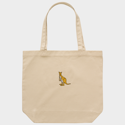 Bobby's Planet Embroidered Kangaroo Tote Bag from Australia Down Under Animals Collection in Oyster Color#color_oyster
