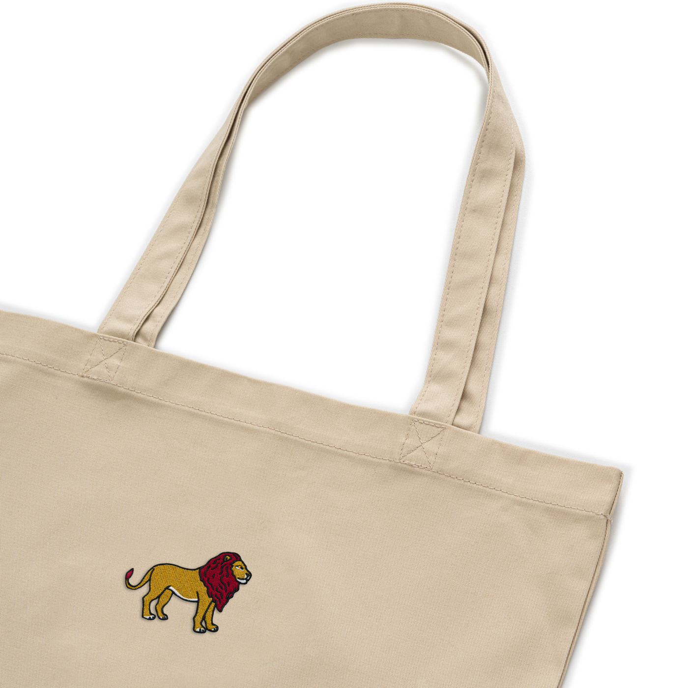 Bobby's Planet Embroidered Lion Tote Bag from African Animals Collection in Oyster Color#color_oyster