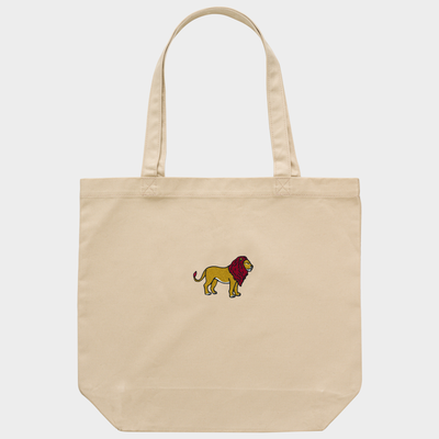 Bobby's Planet Embroidered Lion Tote Bag from African Animals Collection in Oyster Color#color_oyster