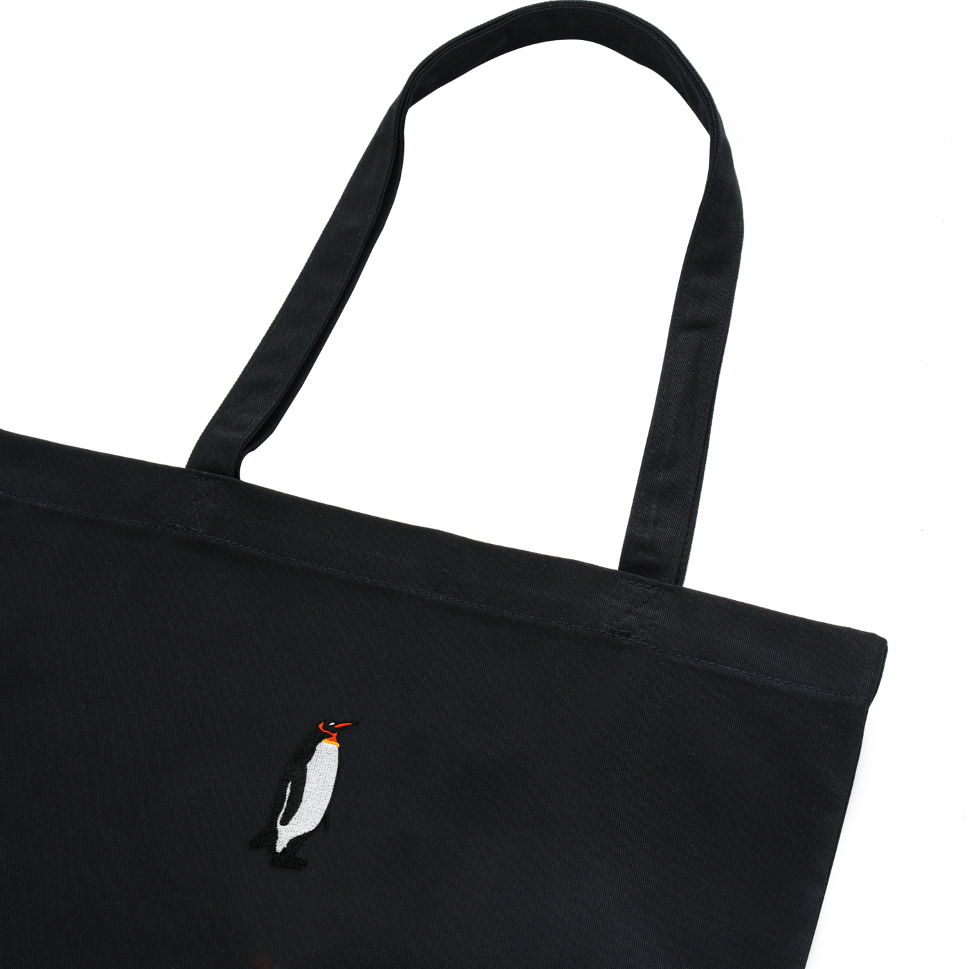 Bobby's Planet Embroidered Penguin Tote Bag from Arctic Polar Animals Collection in Black Color#color_black