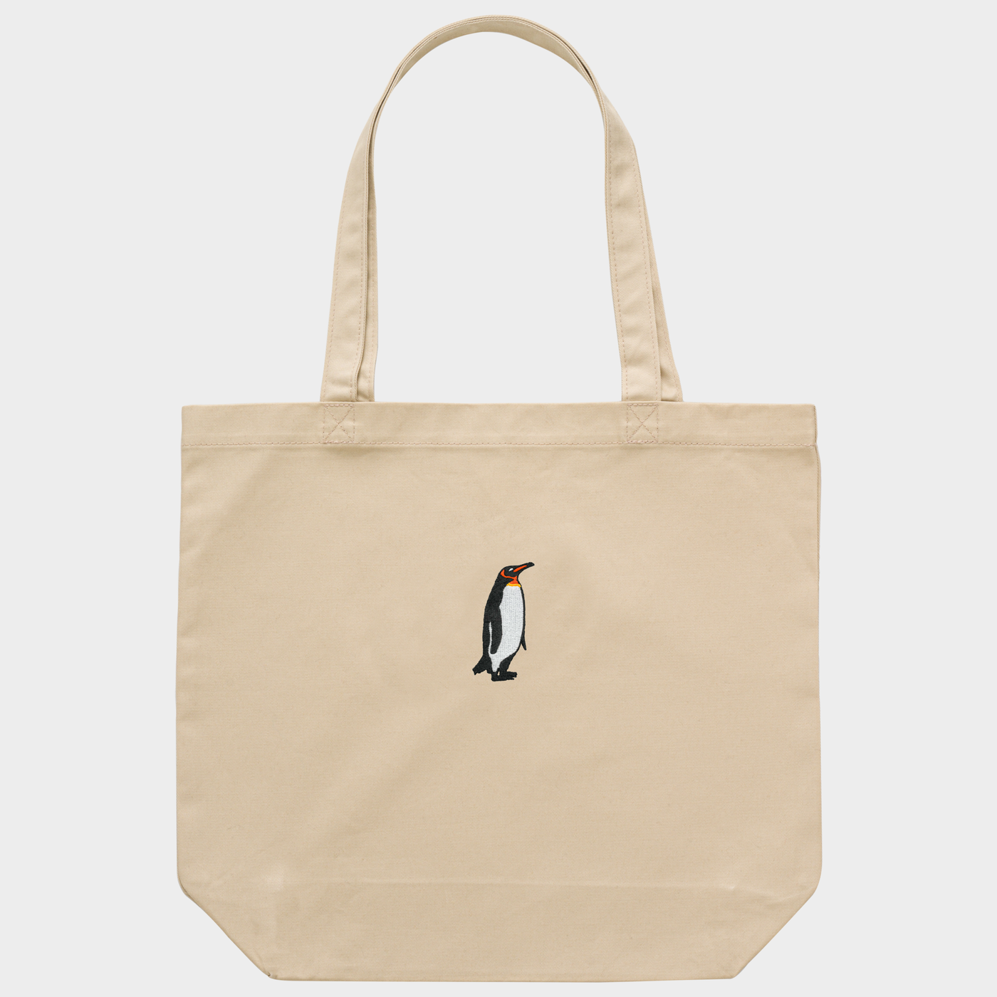 Bobby's Planet Embroidered Penguin Tote Bag from Arctic Polar Animals Collection in Oyster Color#color_oyster