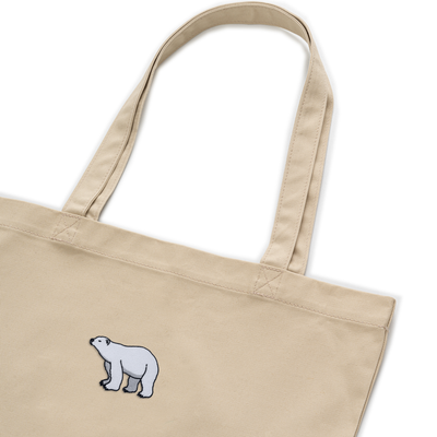 Bobby's Planet Embroidered Polar Bear Tote Bag from Arctic Polar Animals Collection in Oyster Color#color_oyster