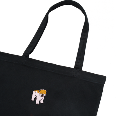 Bobby's Planet Embroidered Pomeranian Tote Bag from Paws Dog Cat Animals Collection in Black Color#color_black