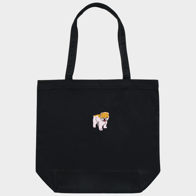Bobby's Planet Embroidered Pomeranian Tote Bag from Paws Dog Cat Animals Collection in Black Color#color_black