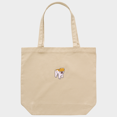 Bobby's Planet Embroidered Pomeranian Tote Bag from Paws Dog Cat Animals Collection in Oyster Color#color_oyster