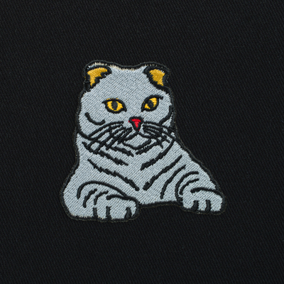Bobby's Planet Embroidered Scottish Fold Tote Bag from Paws Dog Cat Animals Collection in Black Color#color_black