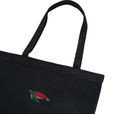 Bobby's Planet Embroidered Sea Turtle Tote Bag from Seven Seas Fish Animals Collection in Black Color#color_black