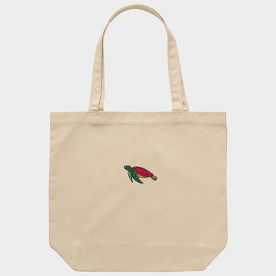 Bobby's Planet Embroidered Sea Turtle Tote Bag from Seven Seas Fish Animals Collection in Oyster Color#color_oyster