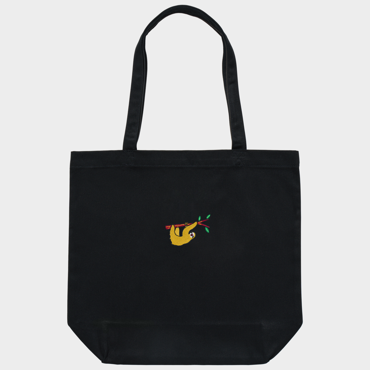 Bobby's Planet Embroidered Sloth Tote Bag from South American Amazon Animals Collection in Black Color#color_black