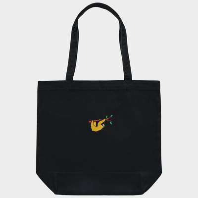 Bobby's Planet Embroidered Sloth Tote Bag from South American Amazon Animals Collection in Black Color#color_black
