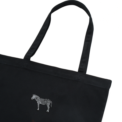 Bobby's Planet Embroidered Zebra Tote Bag from African Animals Collection in Black Color#color_black
