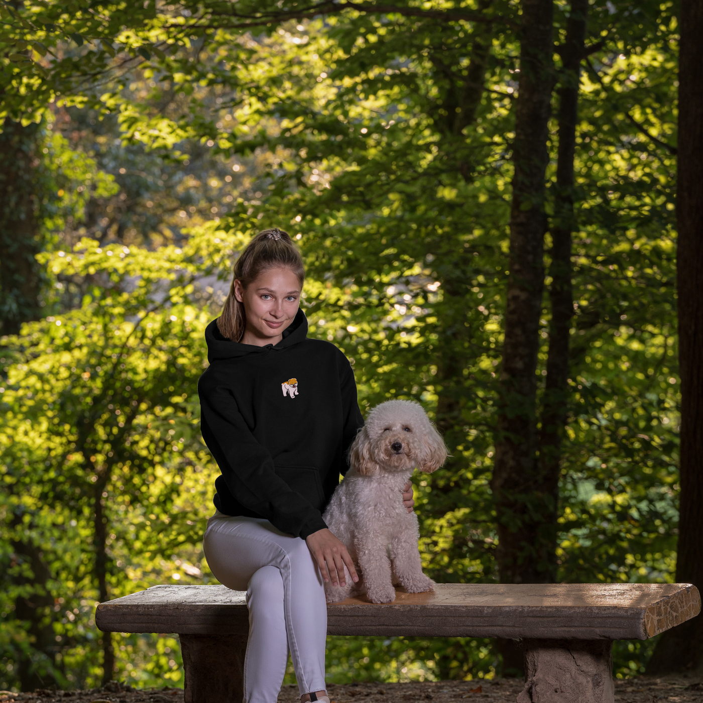 Bobby's Planet Women's Embroidered Pomeranian Hoodie from Paws Dog Cat Animals Collection in Black Color#color_black