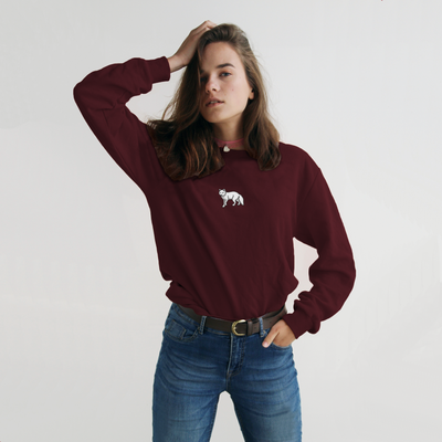 Bobby's Planet Women's Embroidered Arctic Fox Long Sleeve Shirt from Arctic Polar Animals Collection in Maroon Color#color_maroon