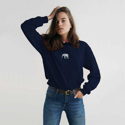 Bobby's Planet Women's Embroidered Elephant Long Sleeve Shirt from African Animals Collection in Navy Color#color_navy
