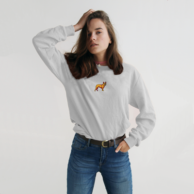 Bobby's Planet Women's Embroidered French Bulldog Long Sleeve Shirt from Paws Dog Cat Animals Collection in White Color#color_white