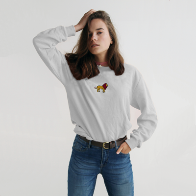Bobby's Planet Women's Embroidered Lion Long Sleeve Shirt from African Animals Collection in White Color#color_white