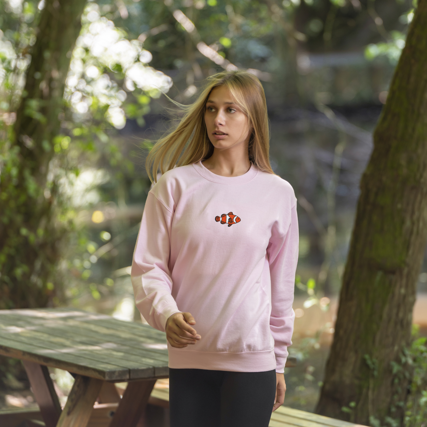 Bobby's Planet Women's Embroidered Clownfish Sweatshirt from Seven Seas Fish Animals Collection in Light Pink Color#color_light-pink