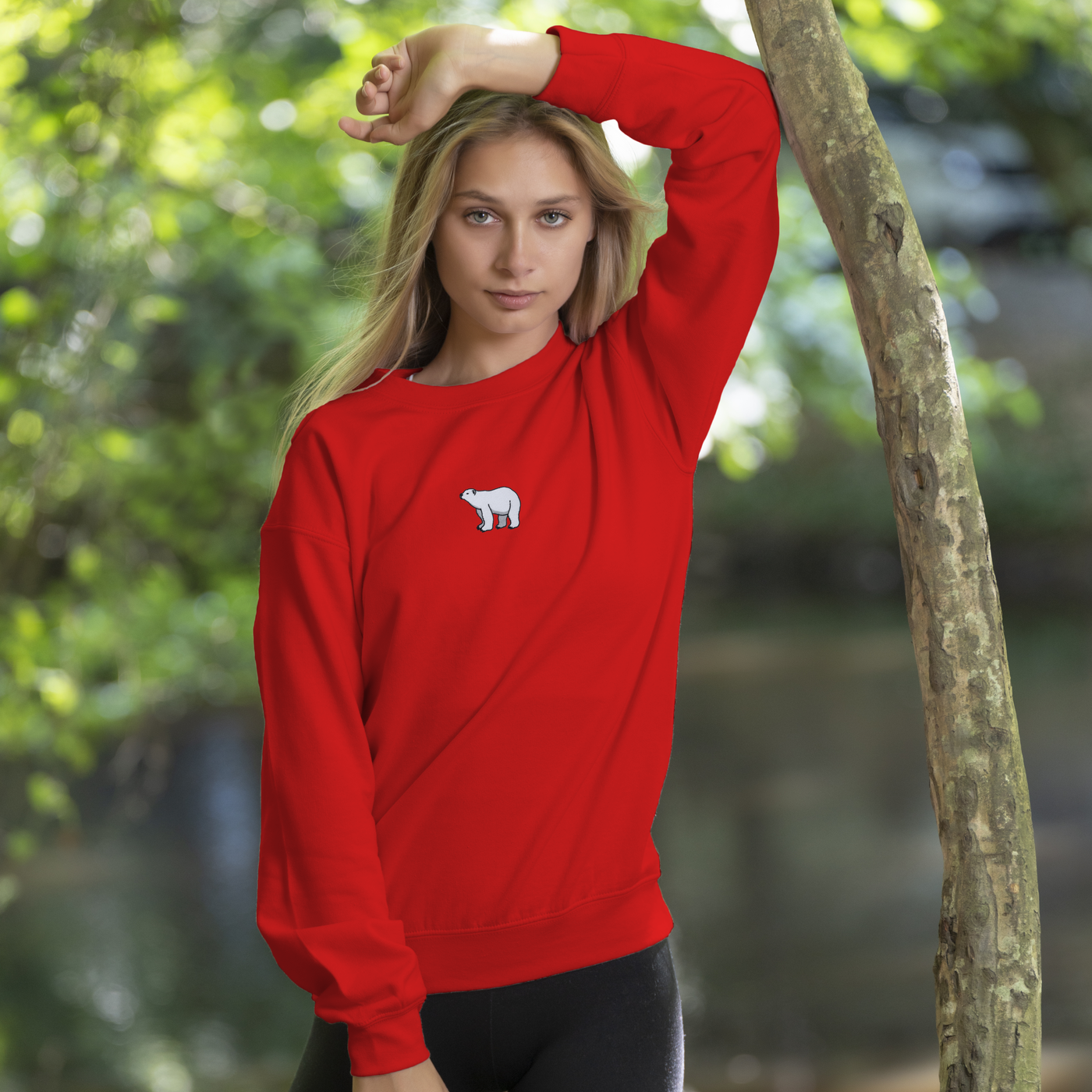 Bobby's Planet Women's Embroidered Polar Bear Sweatshirt from Arctic Polar Animals Collection in Red Color#color_red