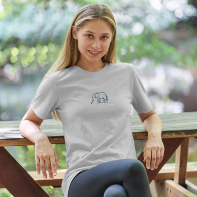 Bobby's Planet Women's Embroidered Elephant T-Shirt from African Animals Collection in Ash Color#color_ash
